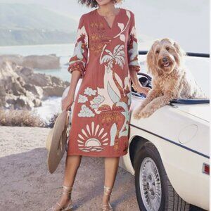 Soft Surroundings Terra Gauze Beaded Caftan Midi Dress (Size XS)